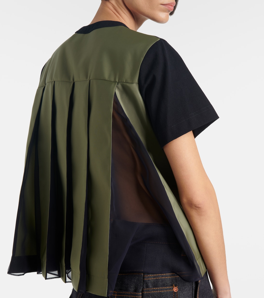 T-shirt in jersey di cotone e twill | Sacai