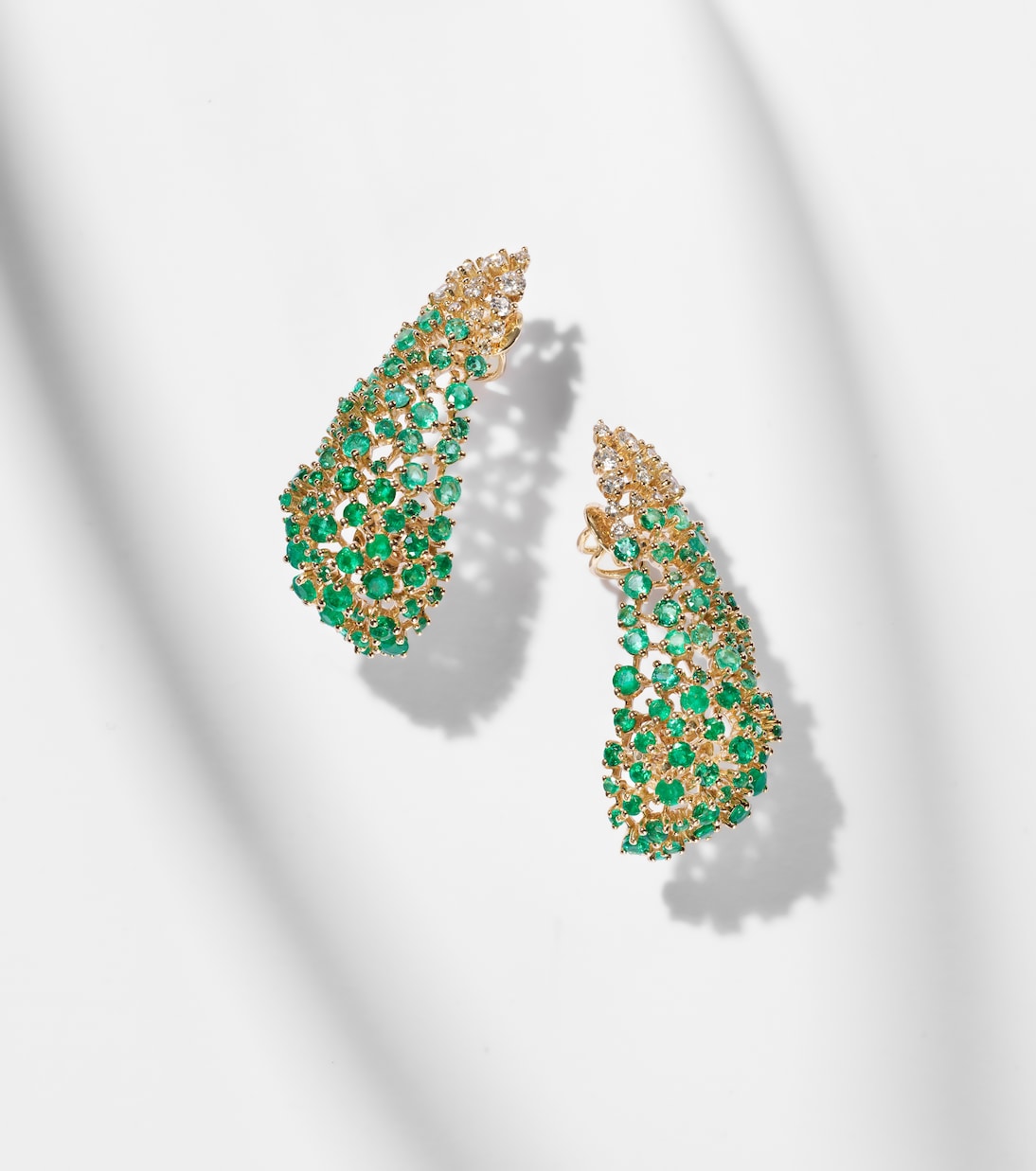 Scatter 18kt gold earrings with emeralds and diamonds | Ananya