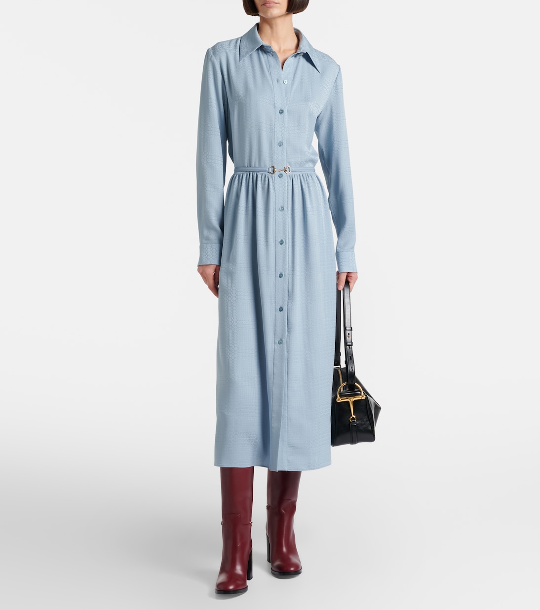 Interlocking G belted silk shirt dress | Gucci