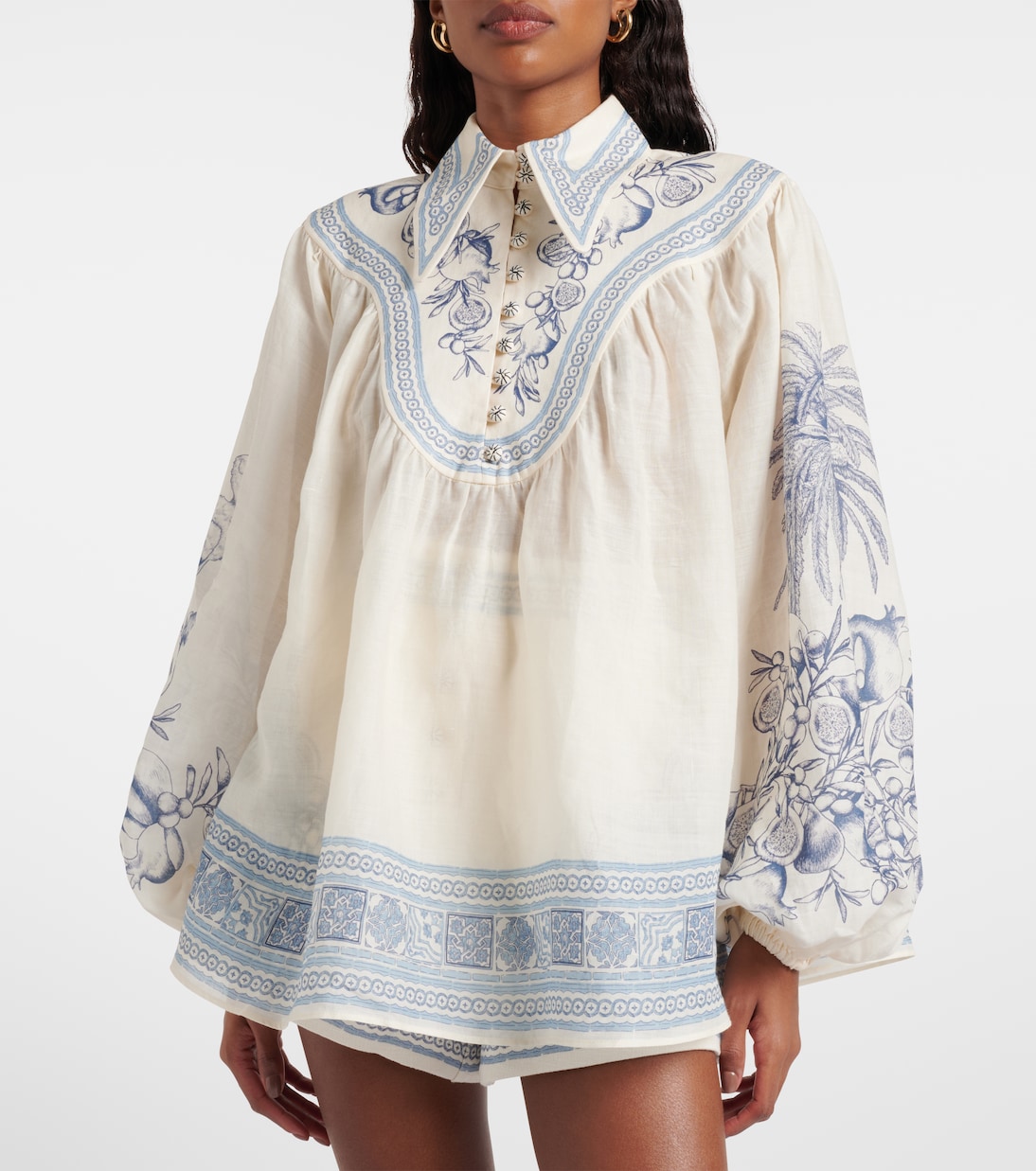 Villa Romantica printed ramie blouse | Alémais