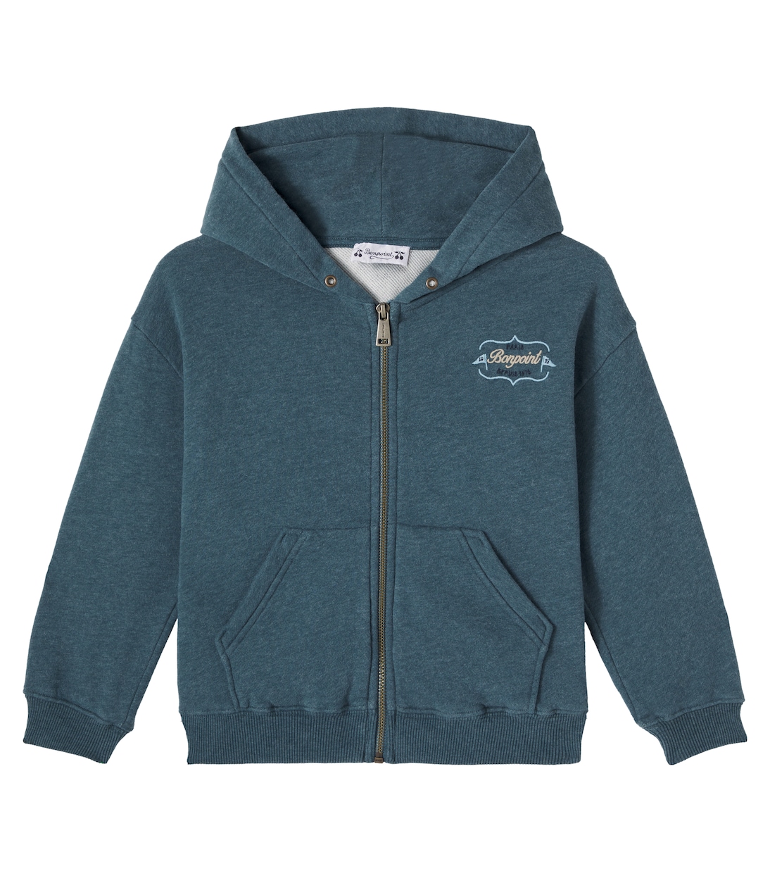 Logo cotton jersey zip-up hoodie | Bonpoint
