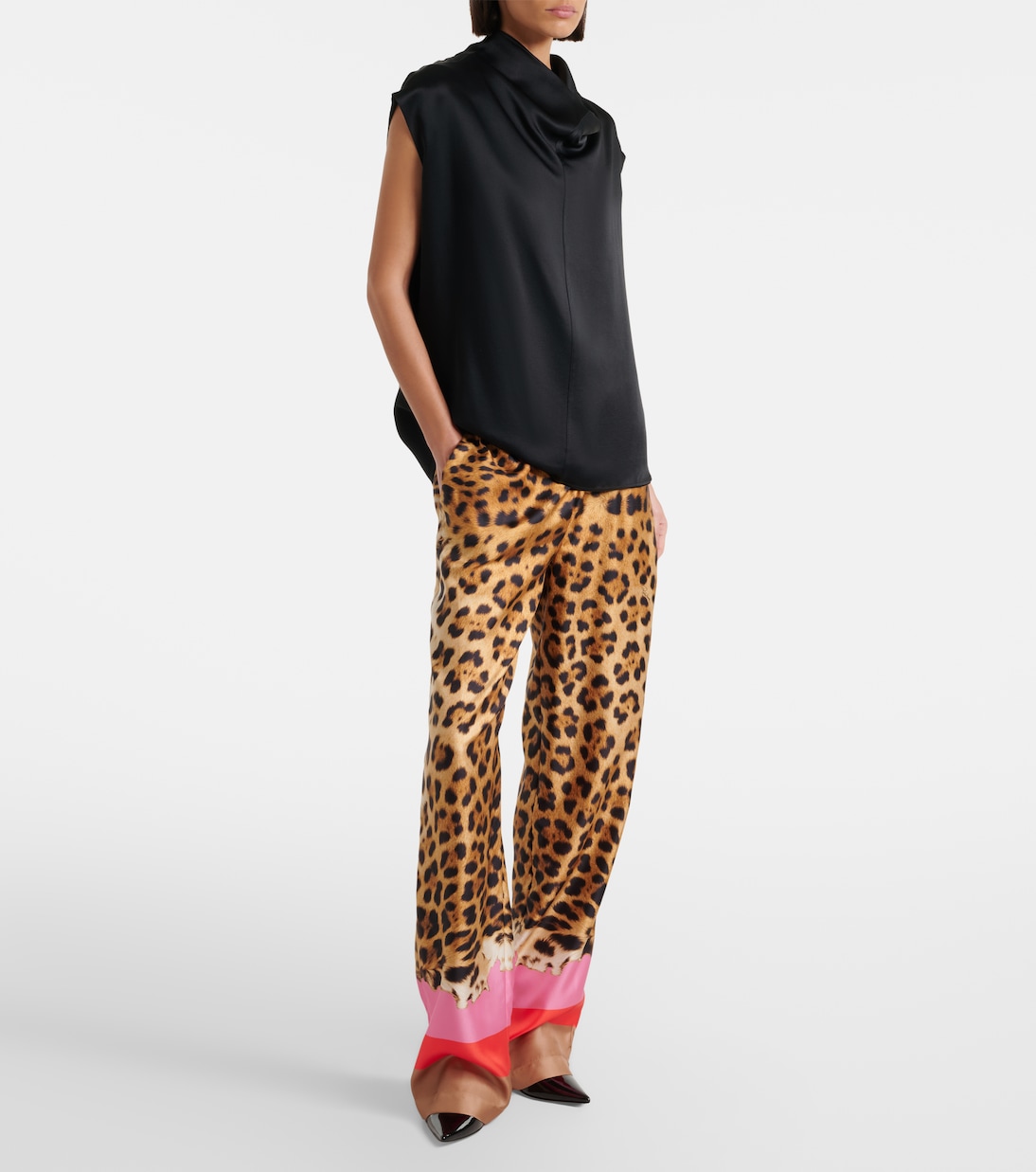 Leopard-print silk straight pants | Roberto Cavalli