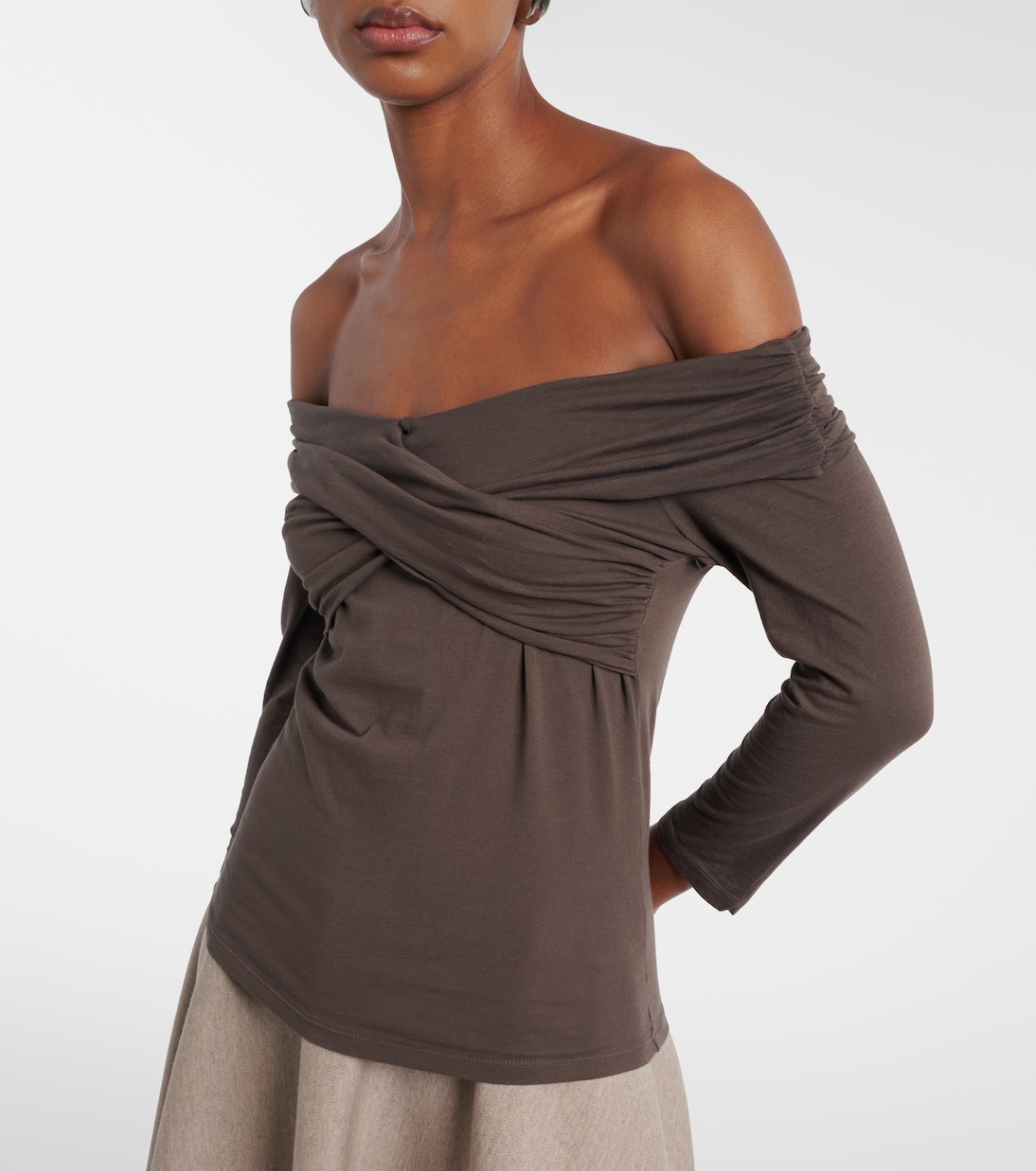 Clarissa off-shoulder cotton-blend top | Velvet