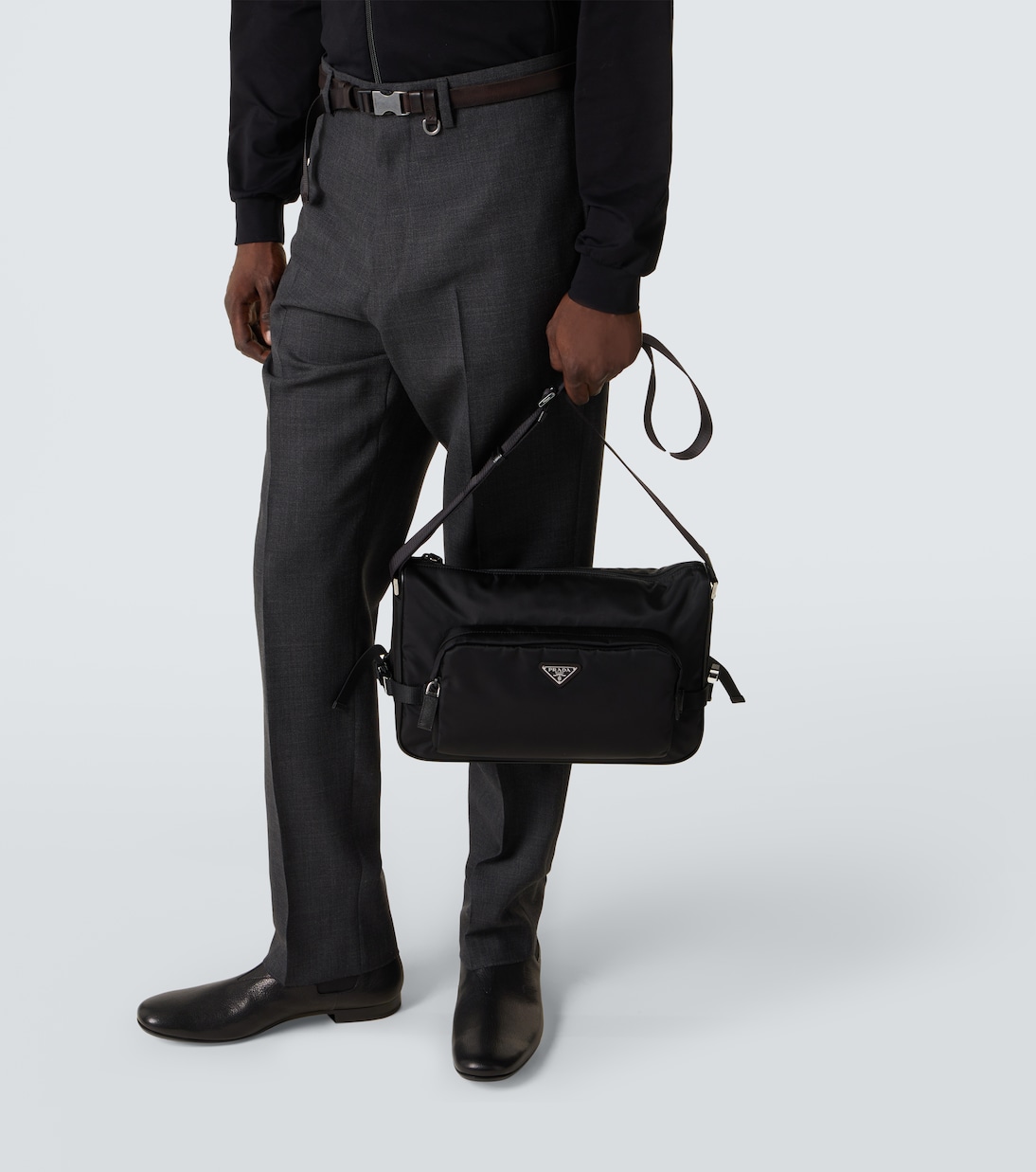 Large leather-trimmed shoulder bag | Prada