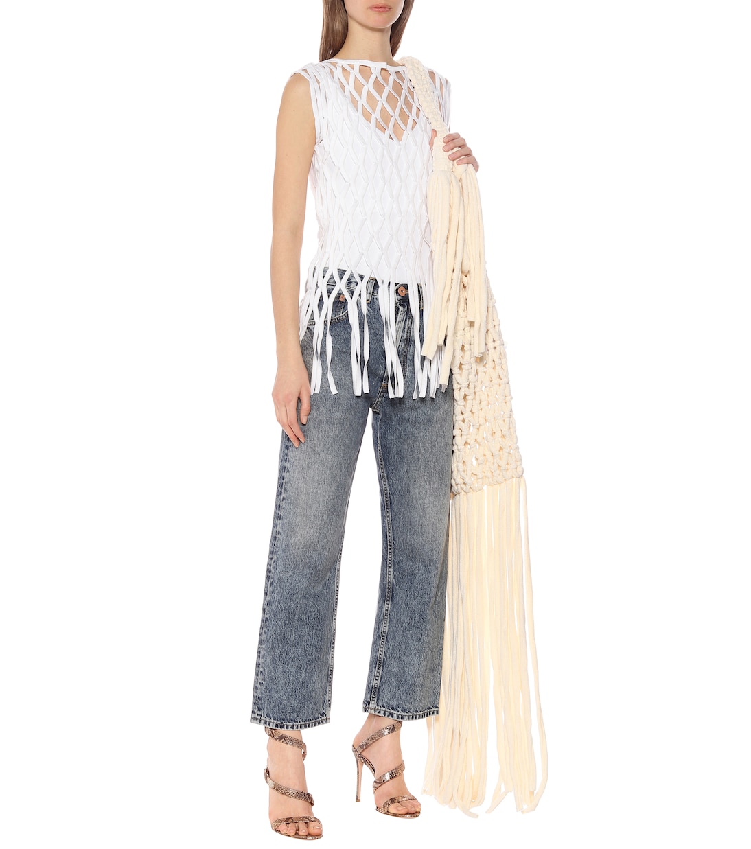 Cotton-blend macramé top | Off-White
