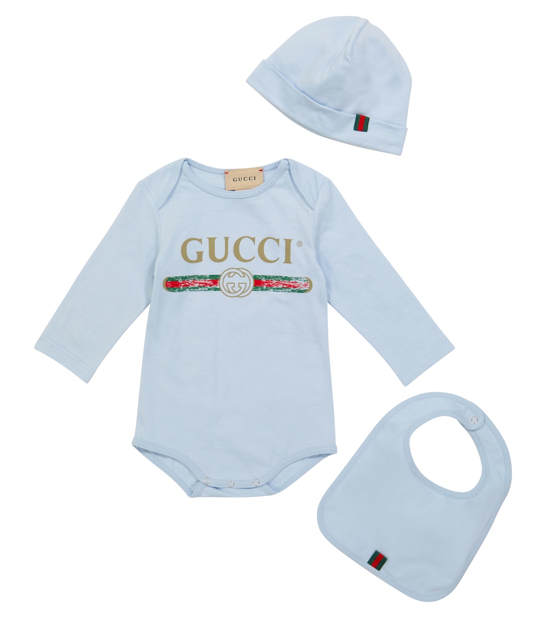 Baby logo cotton bodysuit, hat and bib set | Gucci Kids