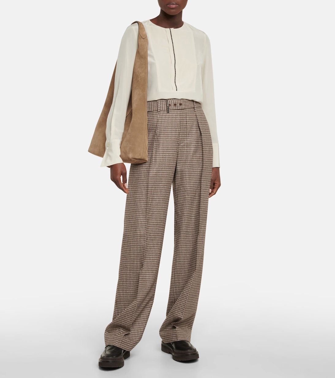 Pantalon droit en laine, soie et lin | Brunello Cucinelli