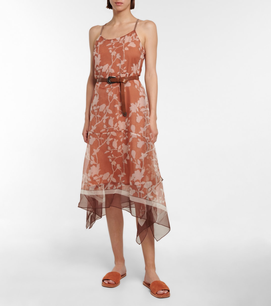 Floral silk midi dress | Brunello Cucinelli