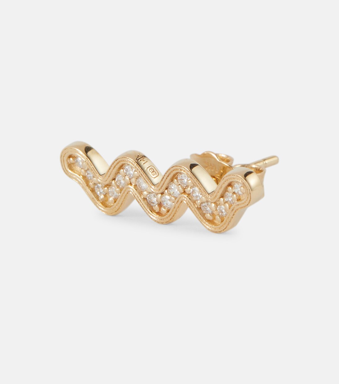 Orecchino singolo in oro 14kt con design ondulato e diamanti, stile Sydney Evan per giovani trendy