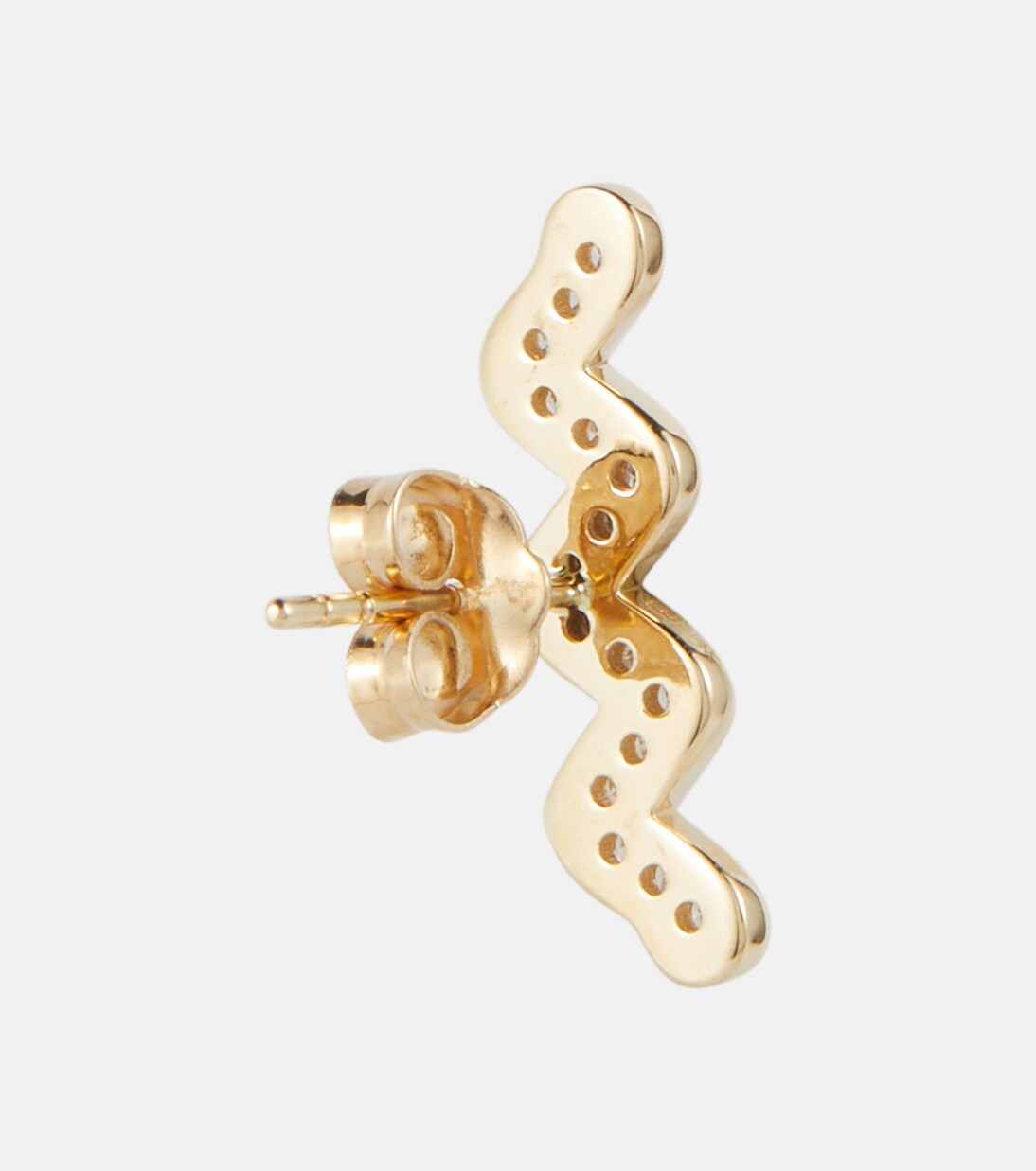Orecchino singolo in oro 14kt con design ondulato e diamanti, stile Sydney Evan per giovani trendy