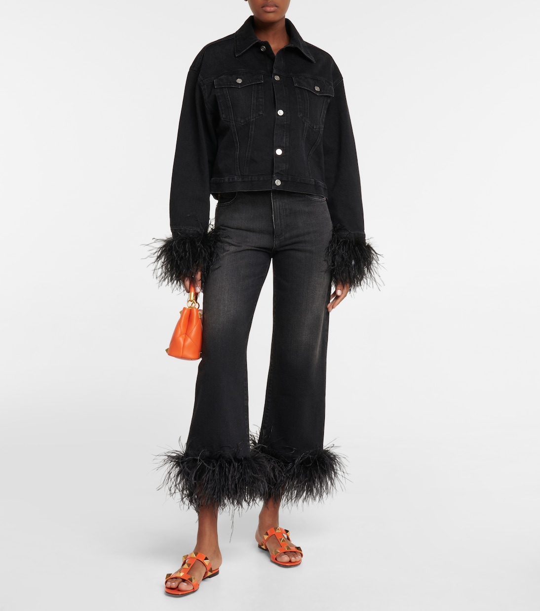Jeans a gamba larga con piume | Valentino