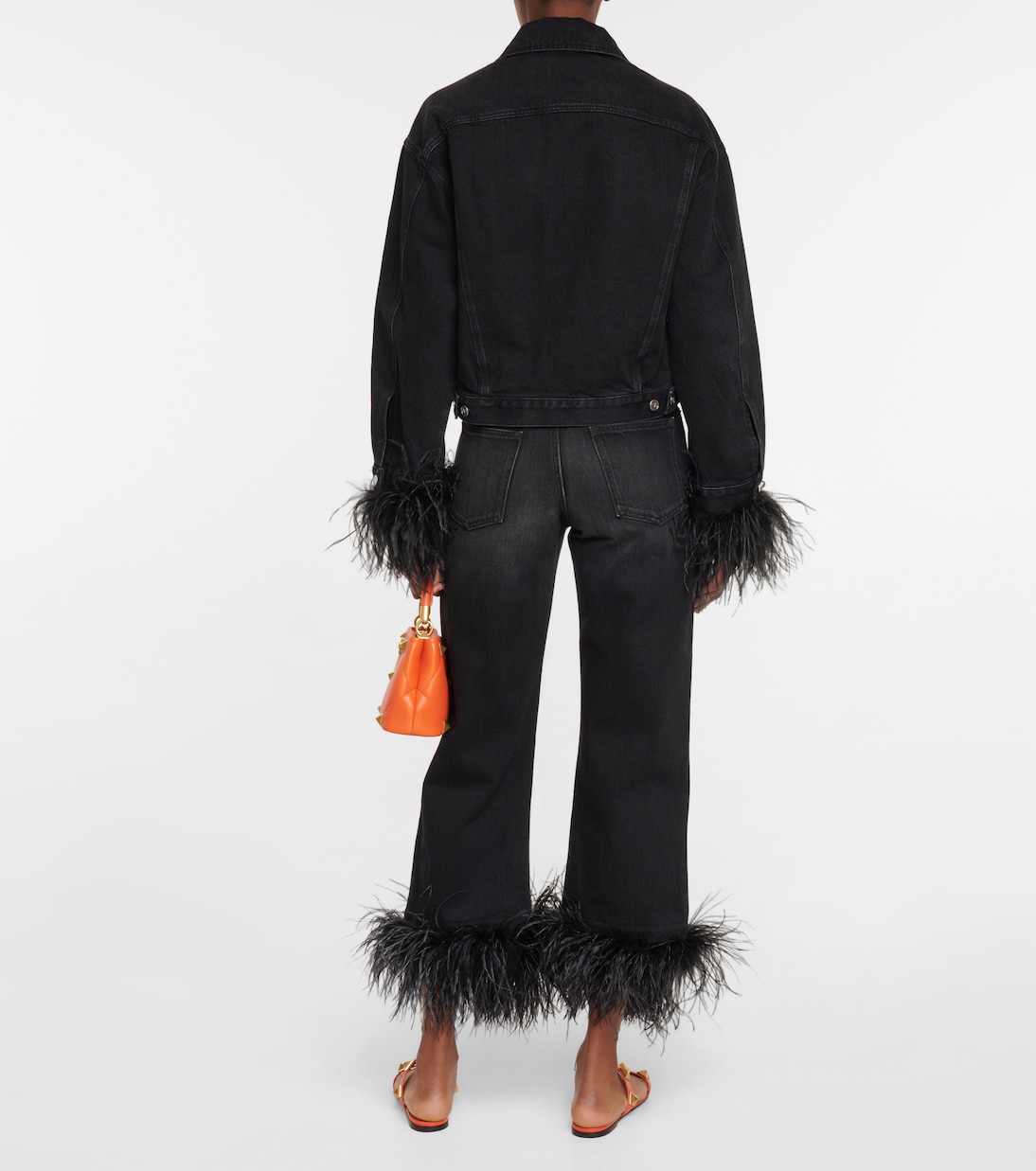 Jeans a gamba larga con piume | Valentino
