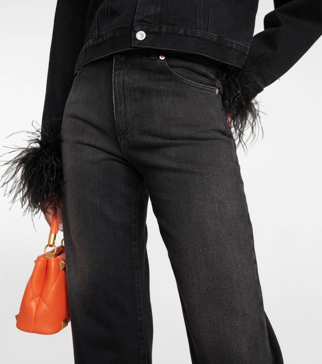 Jeans a gamba larga con piume | Valentino