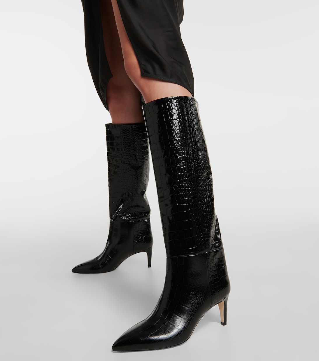 Croc-effect leather knee-high boots | Paris Texas
