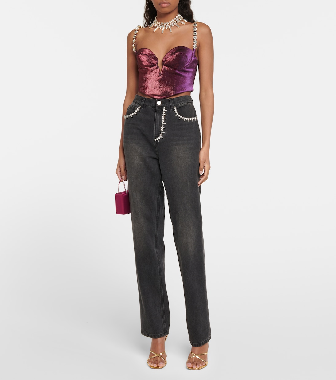 Embellished cotton-blend cropped top | Area