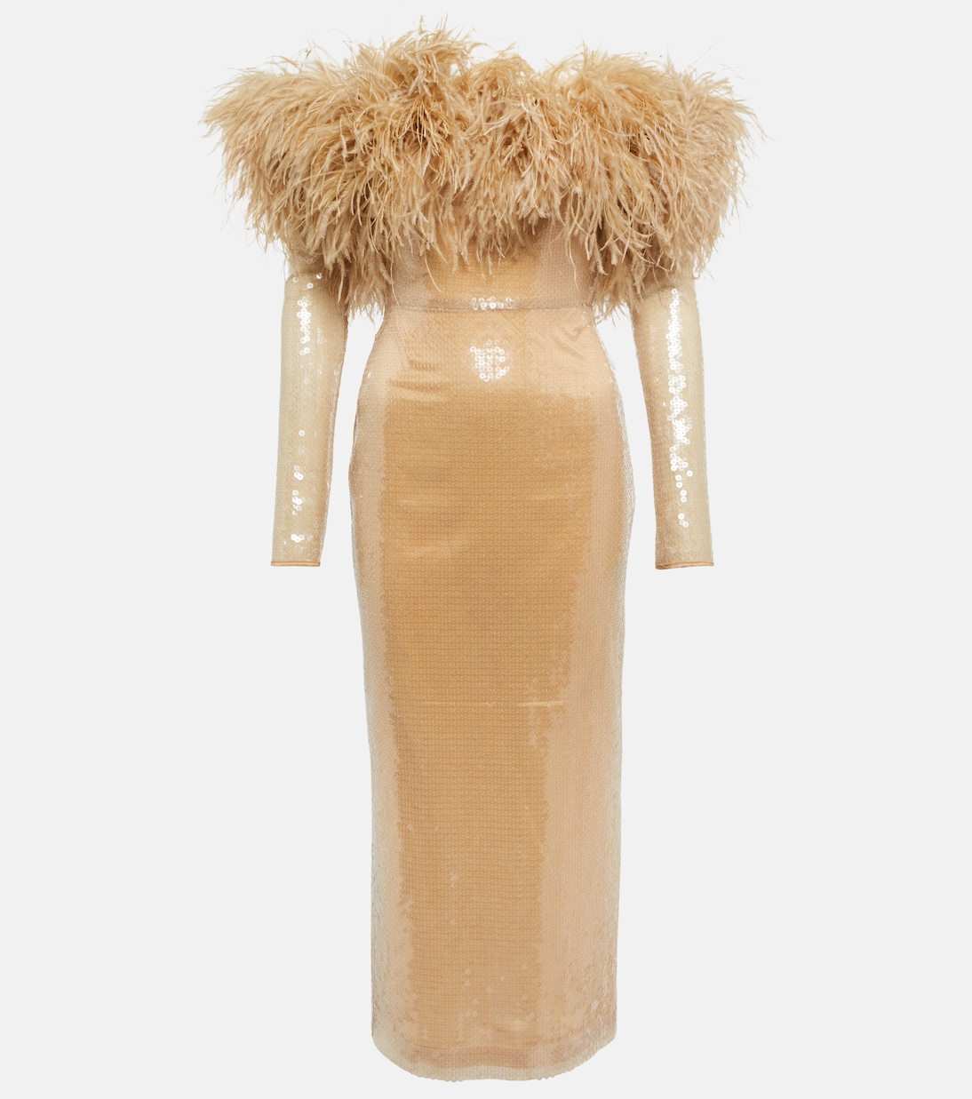 Feather-trimmed sequined midi dress | David Koma