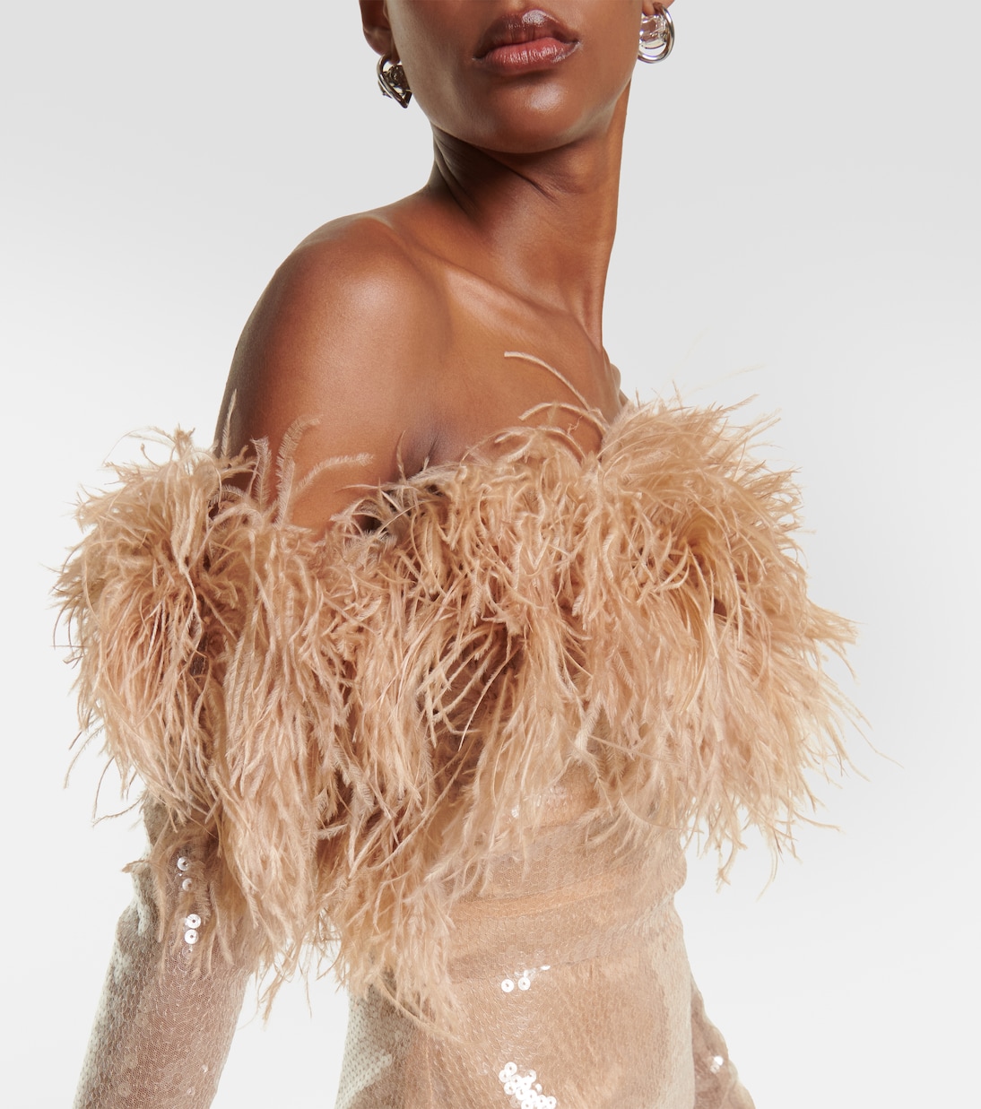 Feather-trimmed sequined midi dress | David Koma