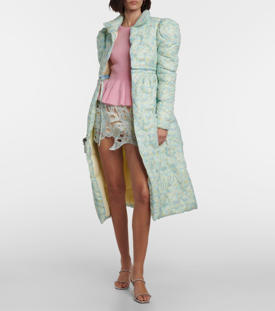 Abrigo de plumas flared floral | Susan Fang