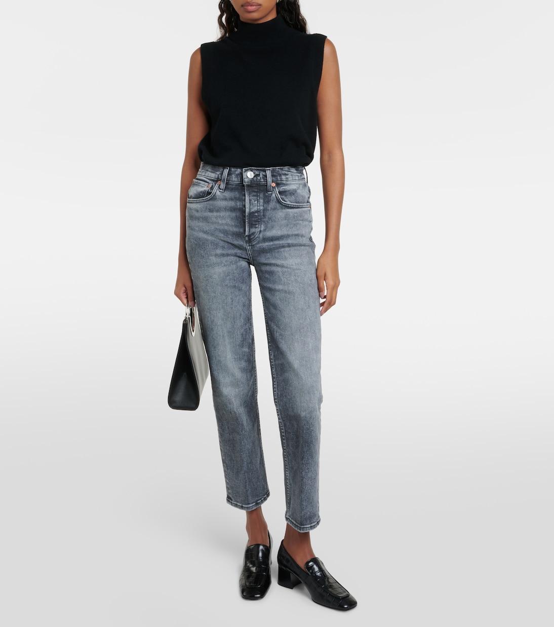 Jeans 70s Stove Pipe cropped de tiro alto | Re/Done