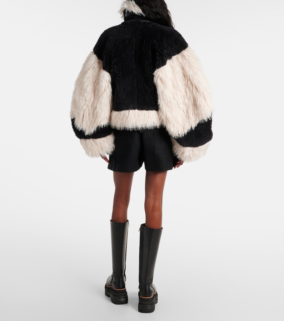 Oversized faux fur-trimmed wool jacket | Sacai