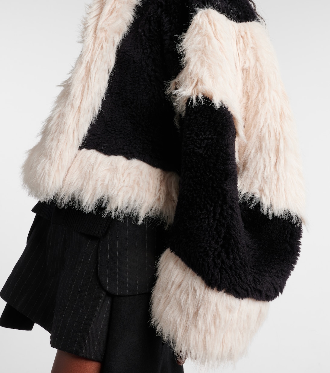 Oversized faux fur-trimmed wool jacket | Sacai