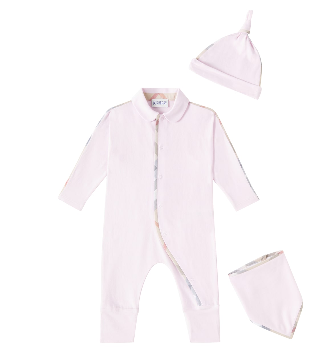 Baby cotton-blend bodysuit, bib, and beanie set | Burberry Kids