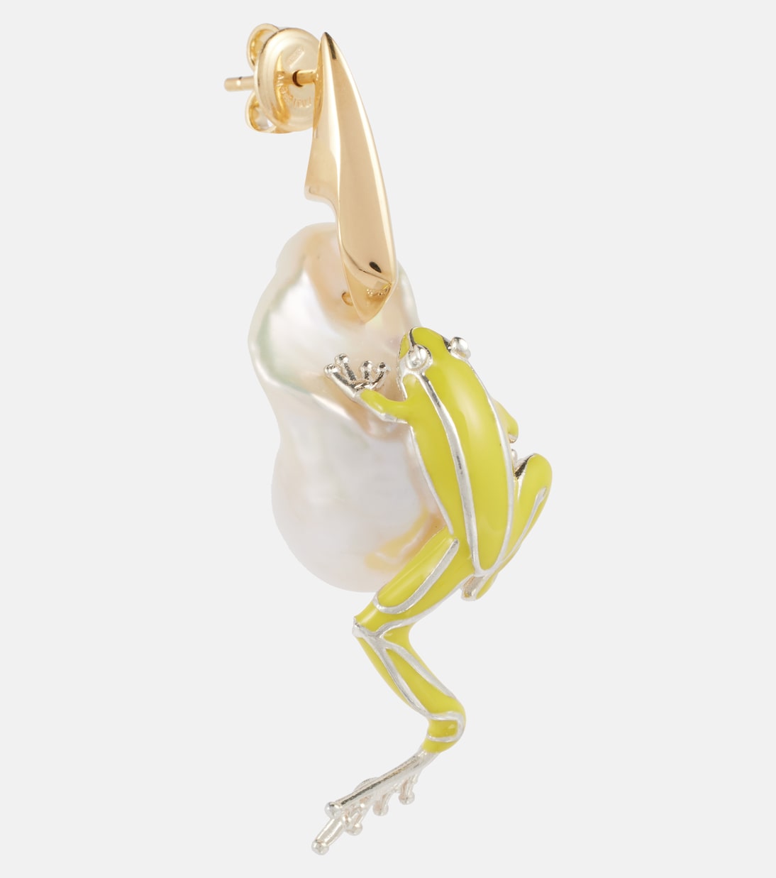 Orecchini Bottega Veneta Rana in argento placcato oro 18kt con perle, stile giovane e chic
