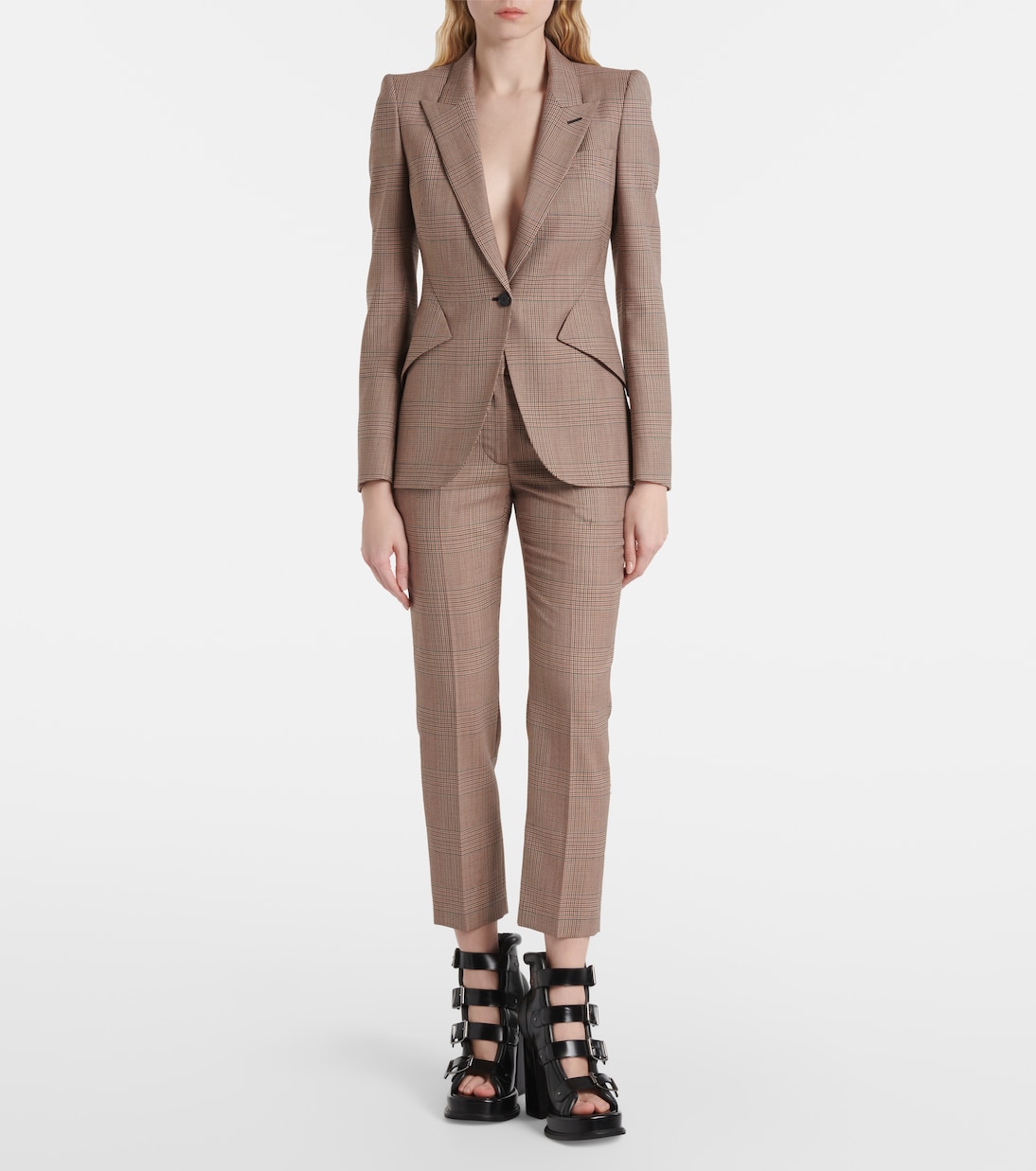 Kickback checked wool flared pants | McQueen