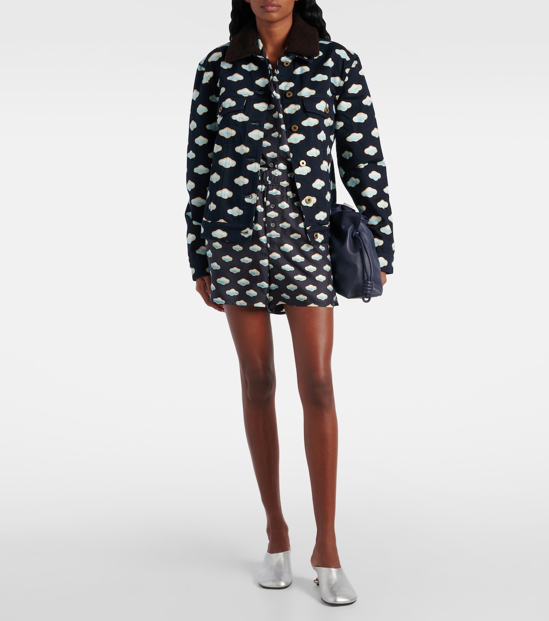 Giacca di jeans con shearling e stampa | Loewe