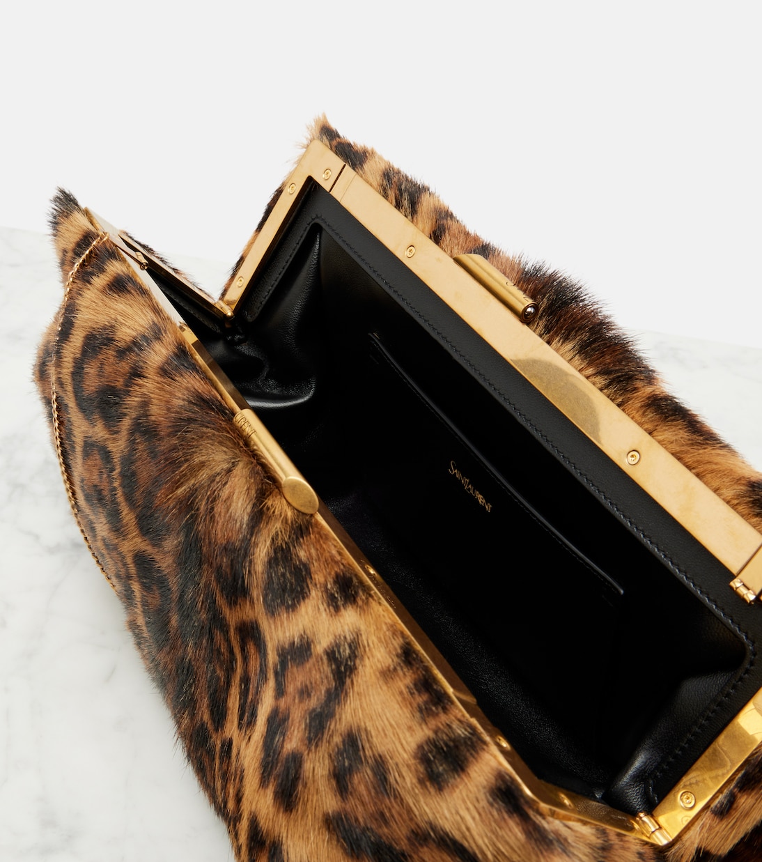 Leopard-print calf hair clutch | Saint Laurent