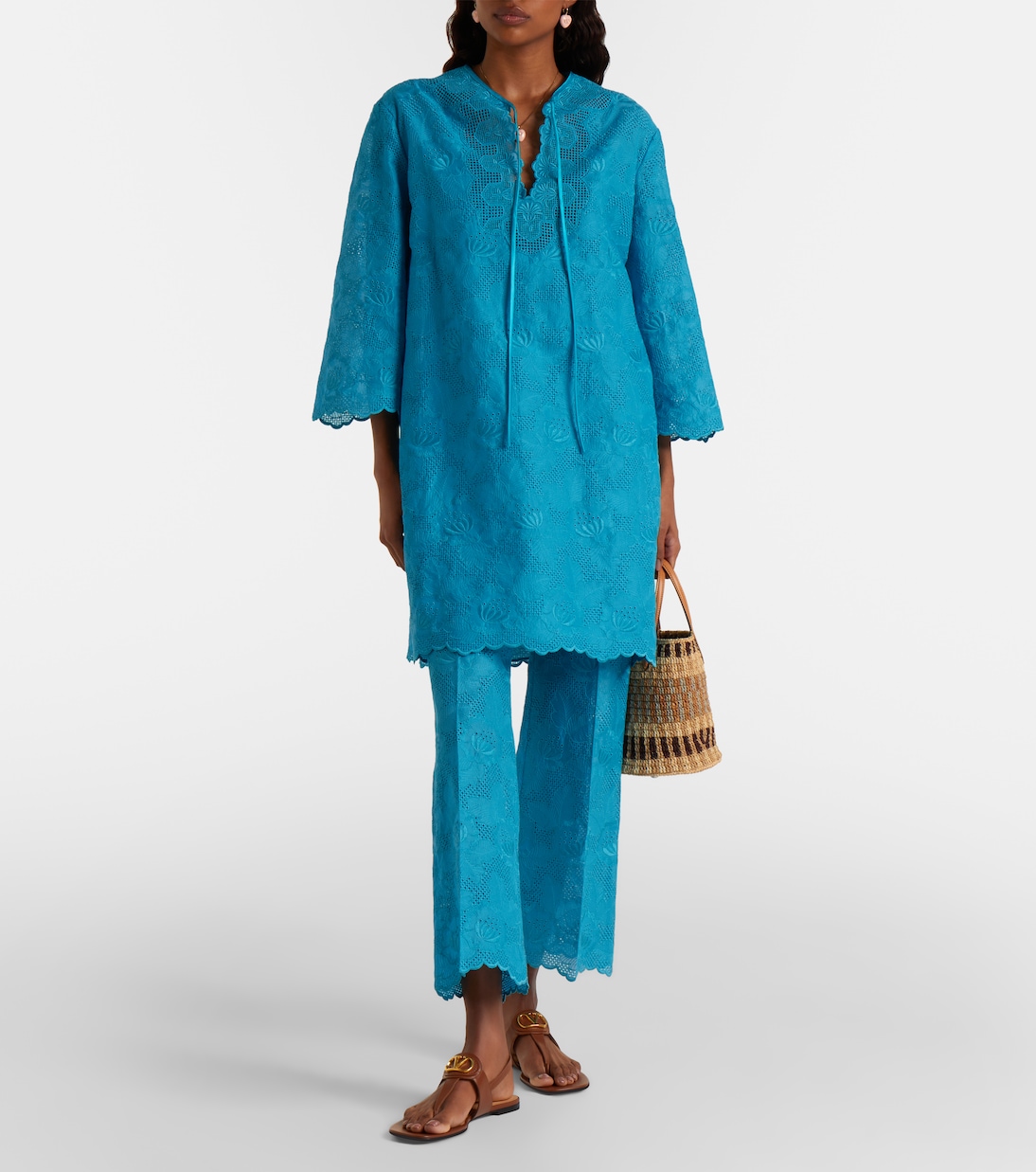 Broderie anglaise silk-trimmed cotton kaftan | Valentino