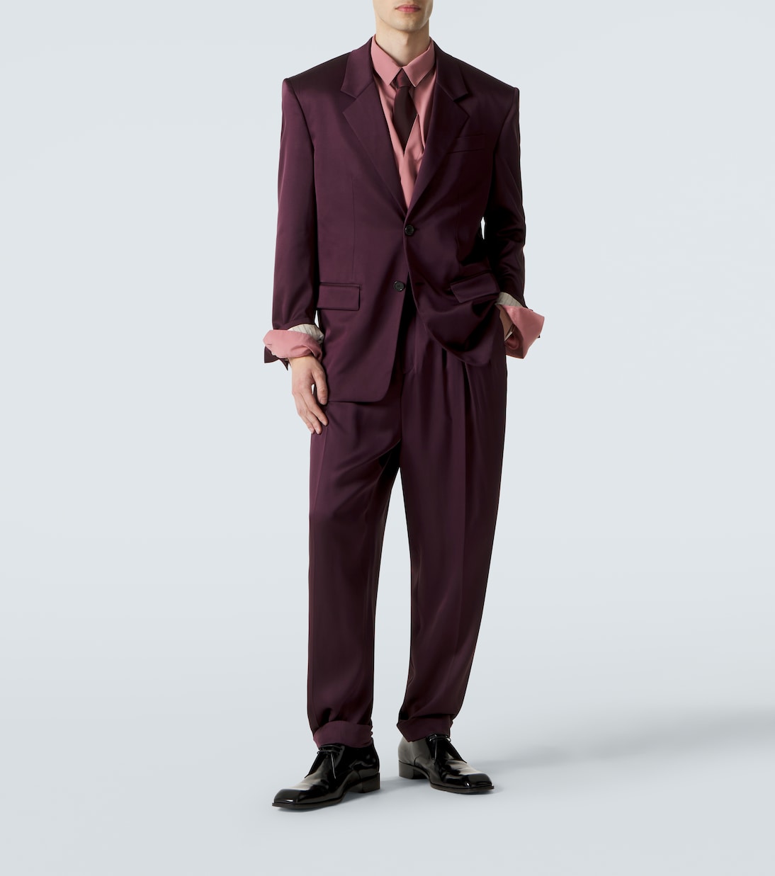 Belted silk satin straight pants | Saint Laurent