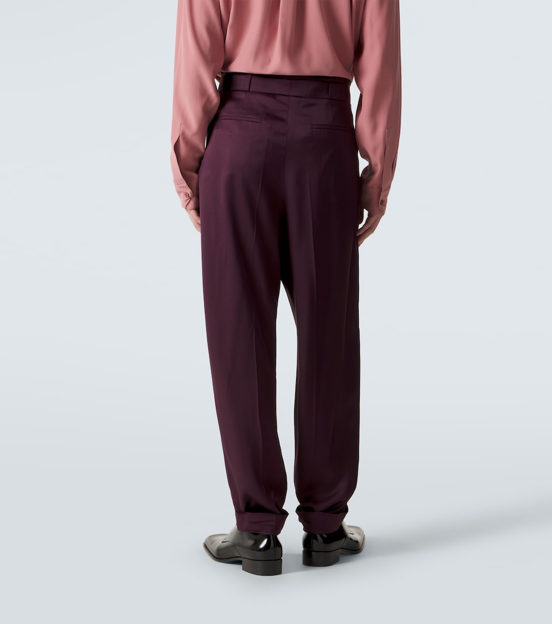 Belted silk satin straight pants | Saint Laurent