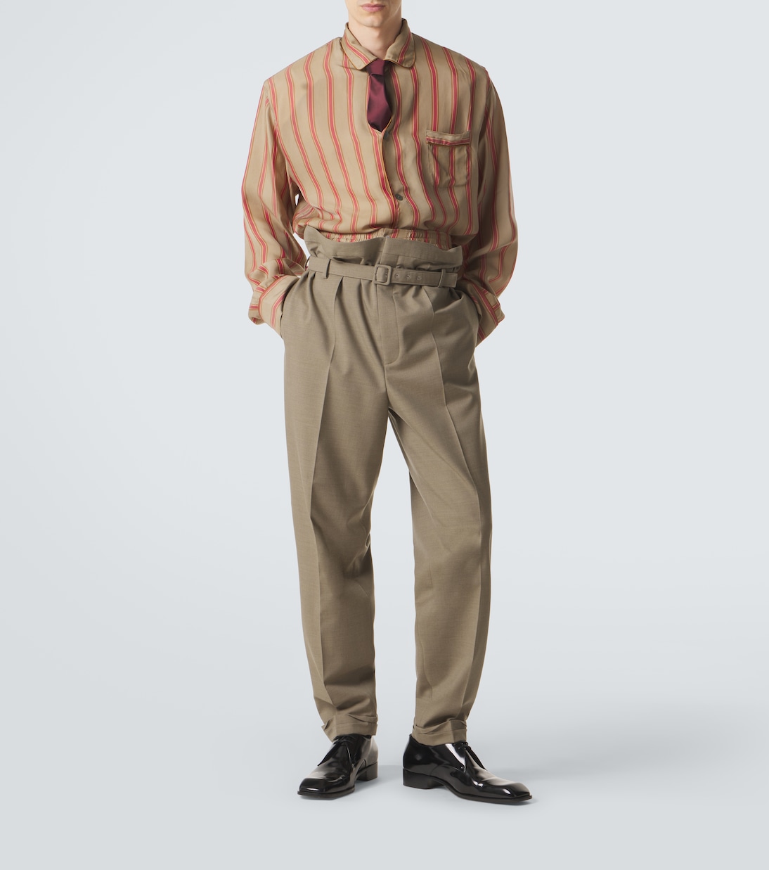 Belted wool gabardine tapered pants | Saint Laurent