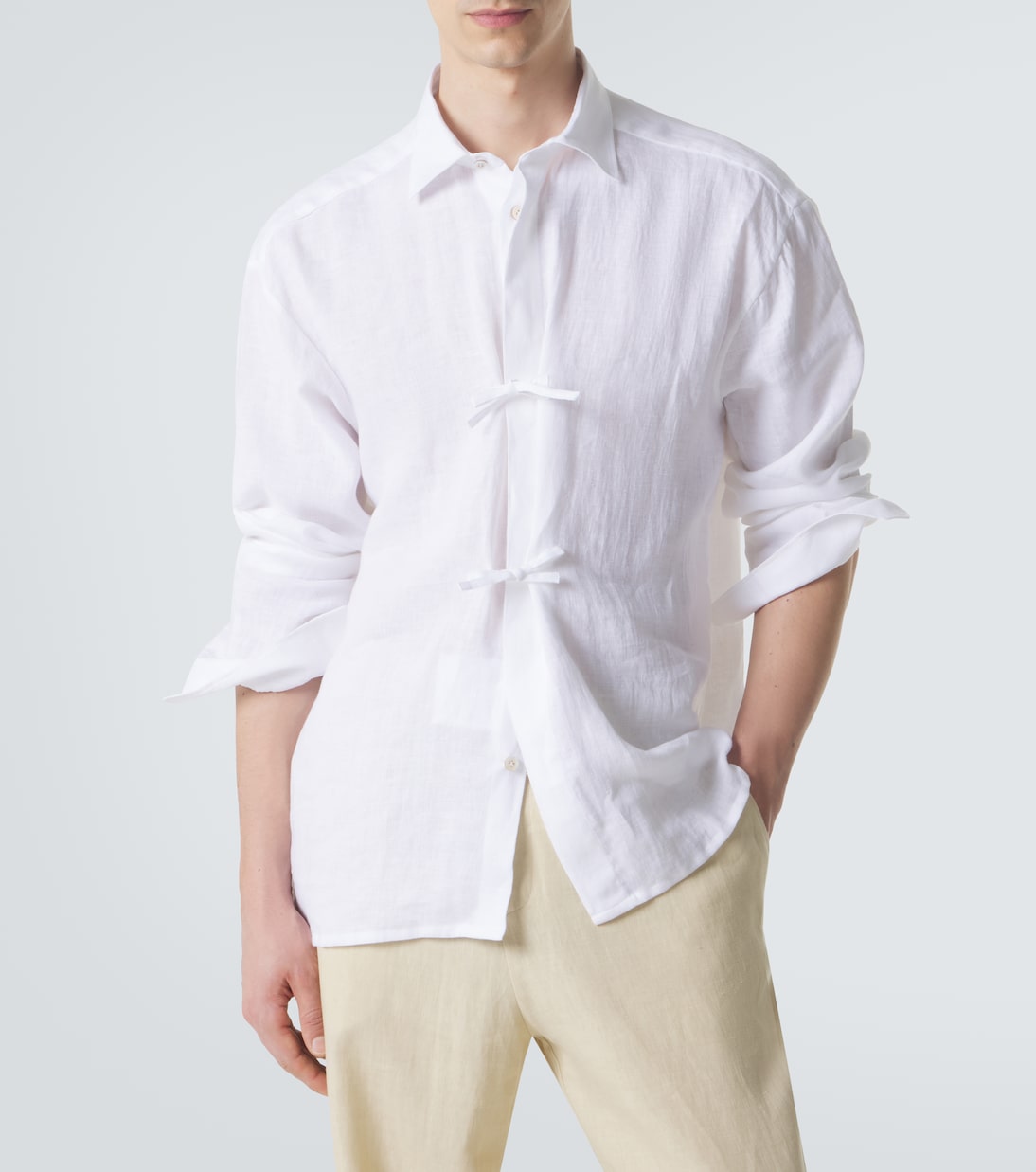 Dorian bow-detail linen shirt | Kiton