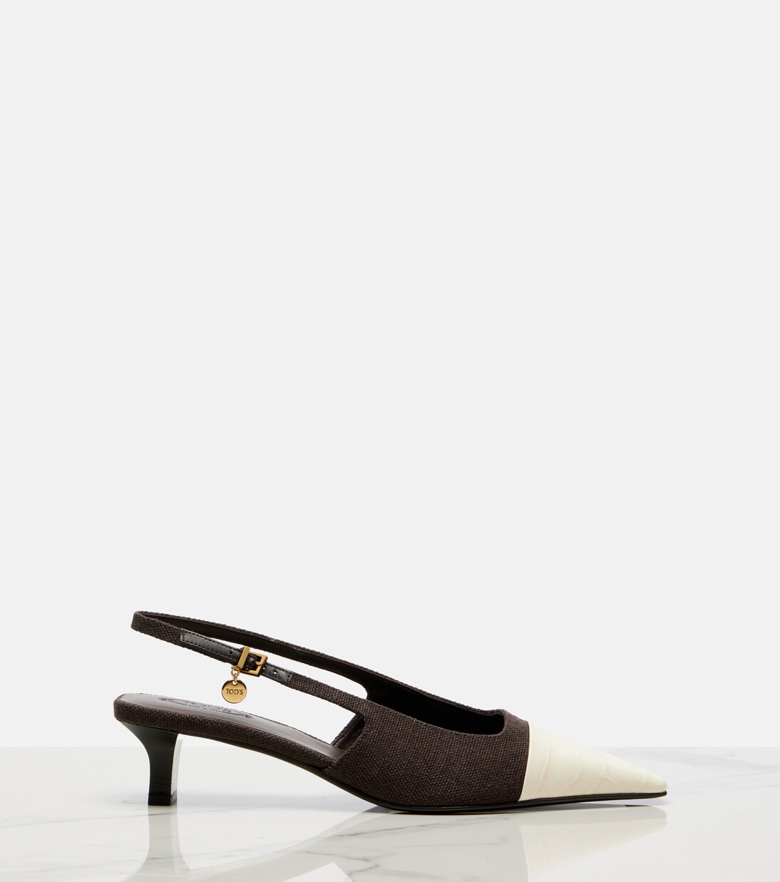Leather-trimmed canvas slingback pumps | Tod's