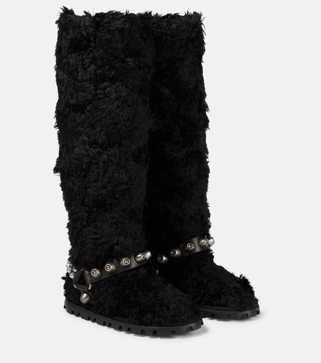 Stivali in shearling sintetico con borchie | Miu Miu