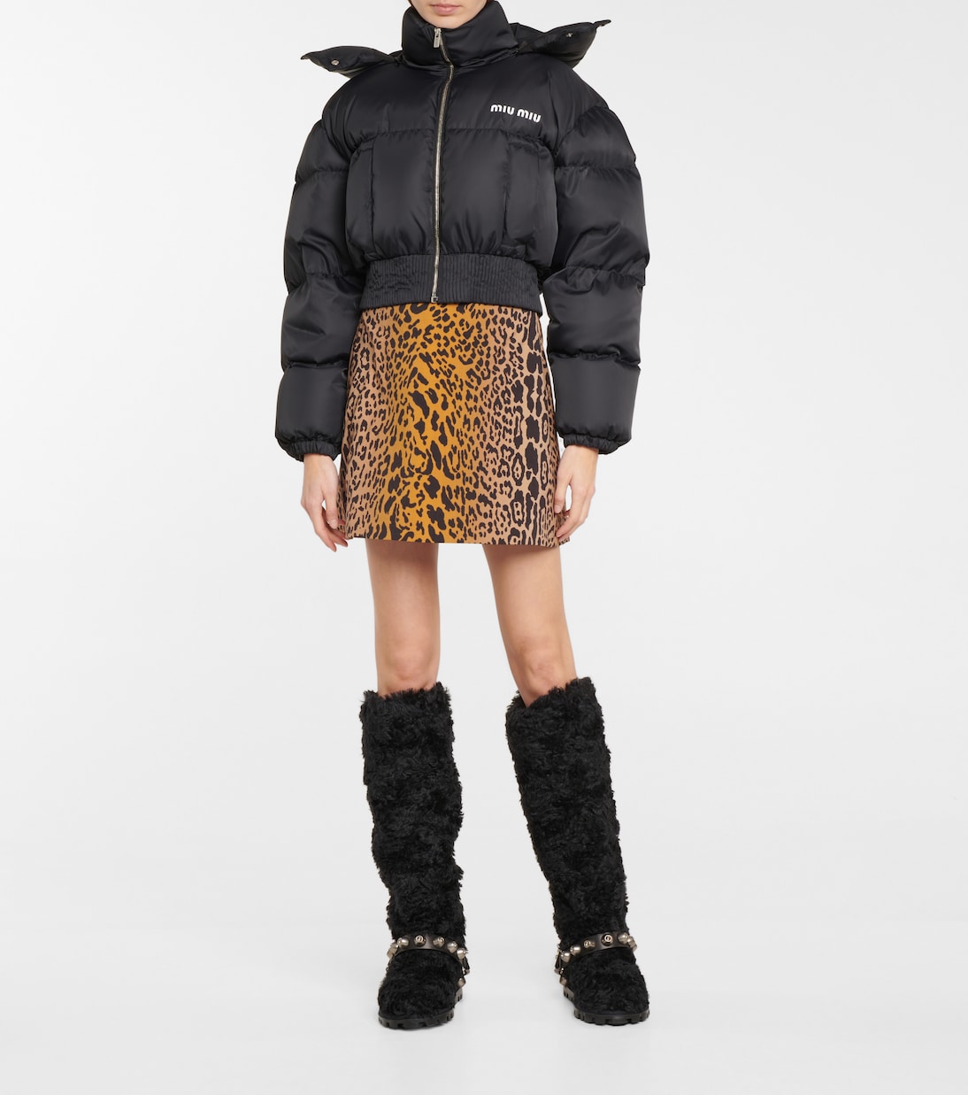 Stivali in shearling sintetico con borchie | Miu Miu