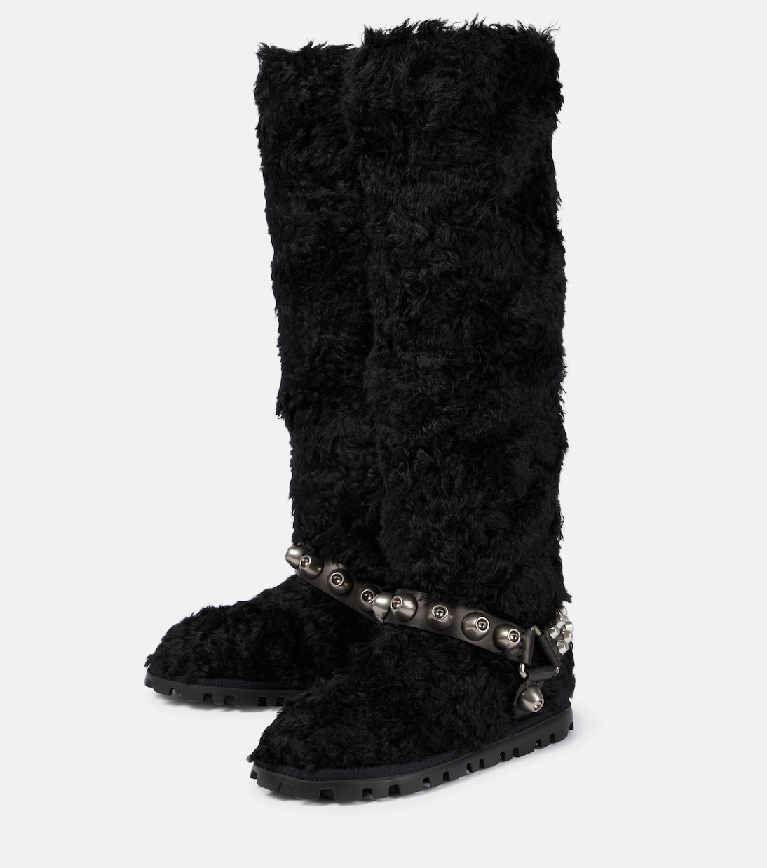 Stivali in shearling sintetico con borchie | Miu Miu