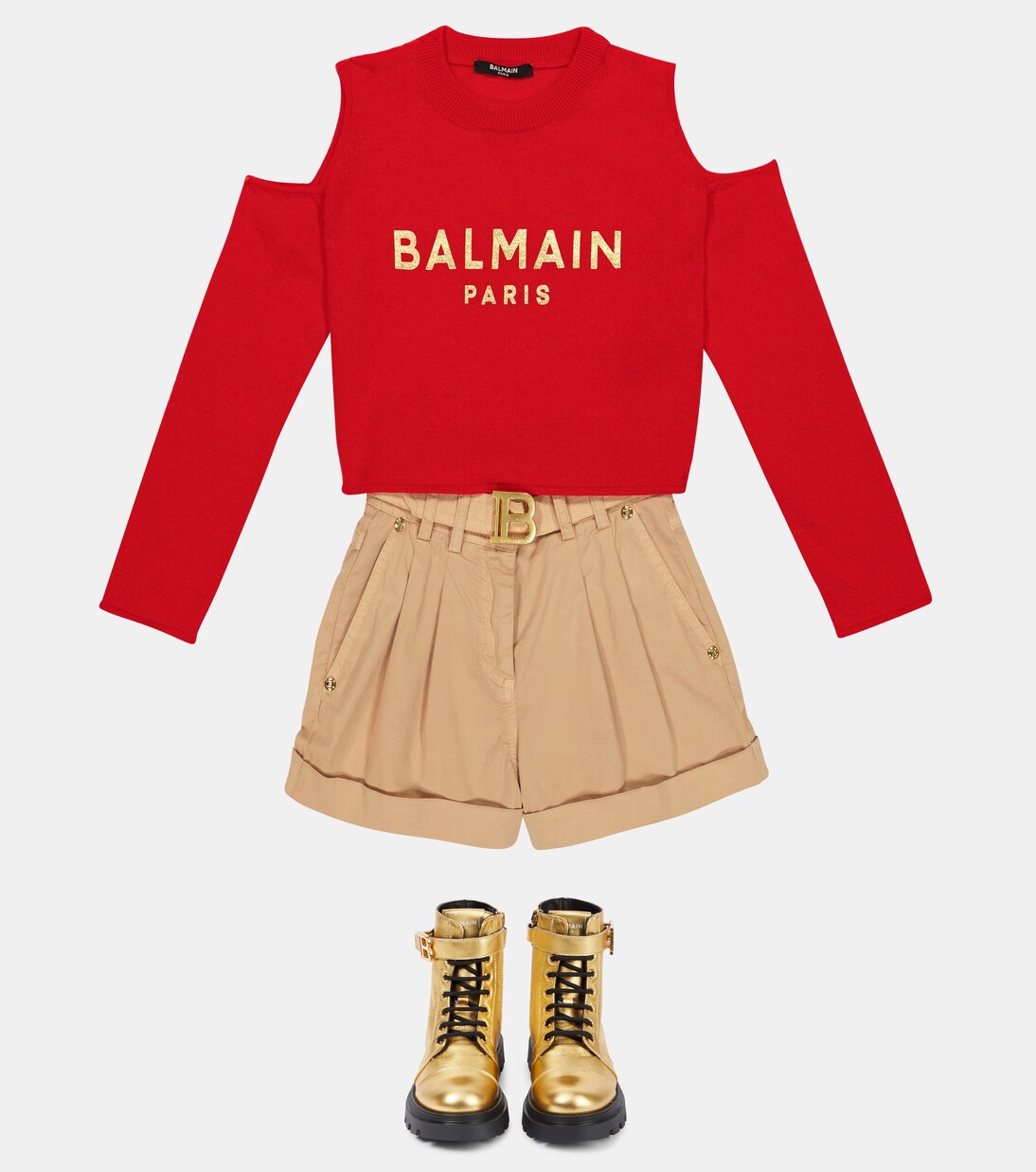 Top cropped in lana vergine con logo | Balmain Kids