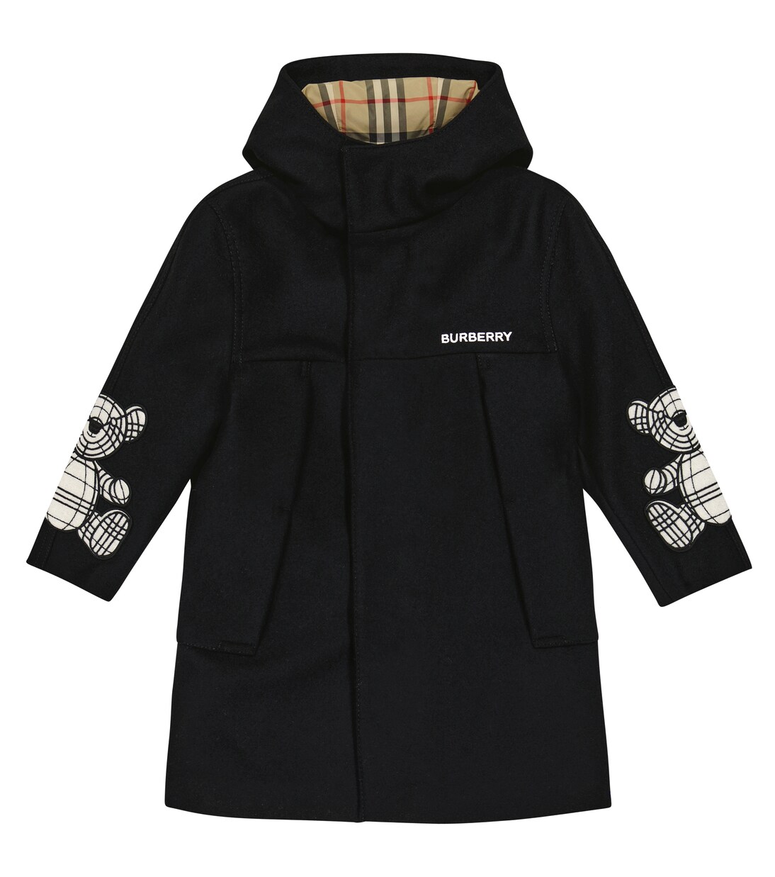 Wool coat in black Burberry Kids Mytheresa