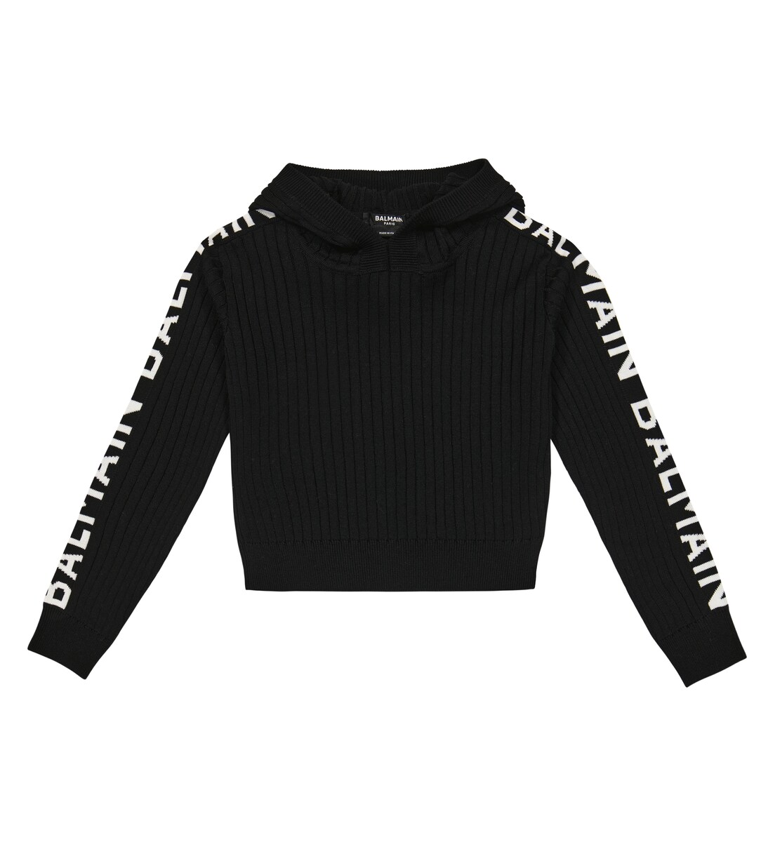 Felpa cropped in maglia di cotone a coste | Balmain Kids