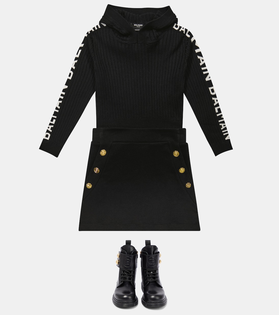 Felpa cropped in maglia di cotone a coste | Balmain Kids