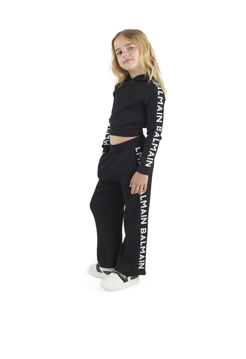 Felpa cropped in maglia di cotone a coste | Balmain Kids