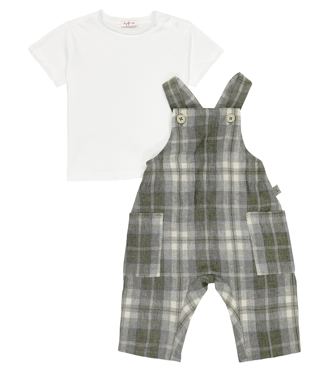 Bebé - set de camiseta y peto de lino estampado | Il Gufo