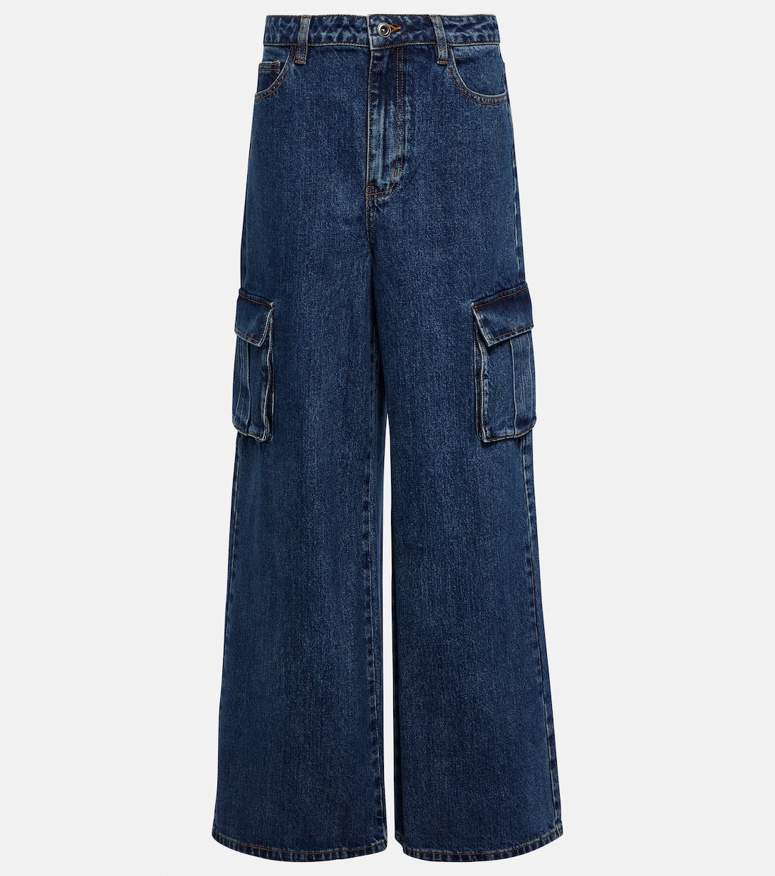 Weite Mid-Rise-Cargohose aus Denim | Self-Portrait