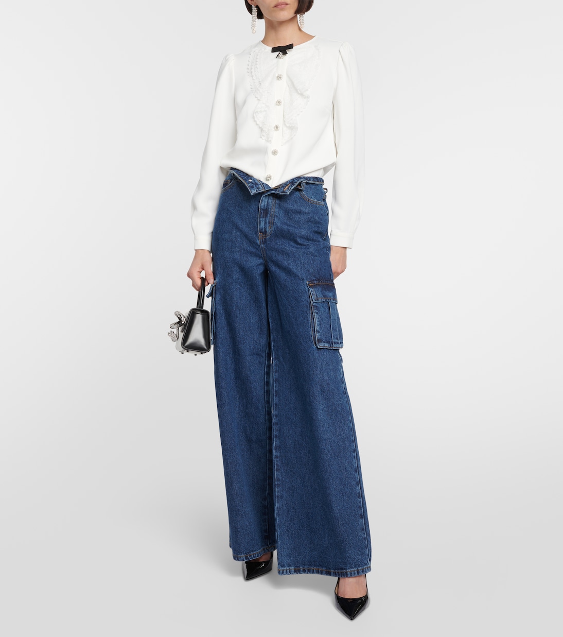 Weite Mid-Rise-Cargohose aus Denim | Self-Portrait