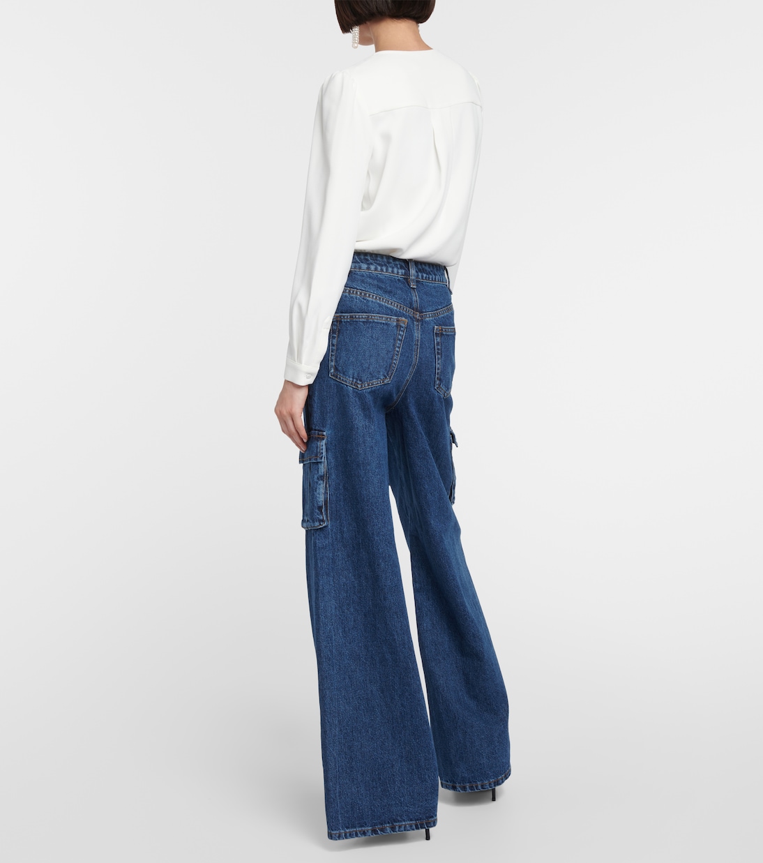 Weite Mid-Rise-Cargohose aus Denim | Self-Portrait