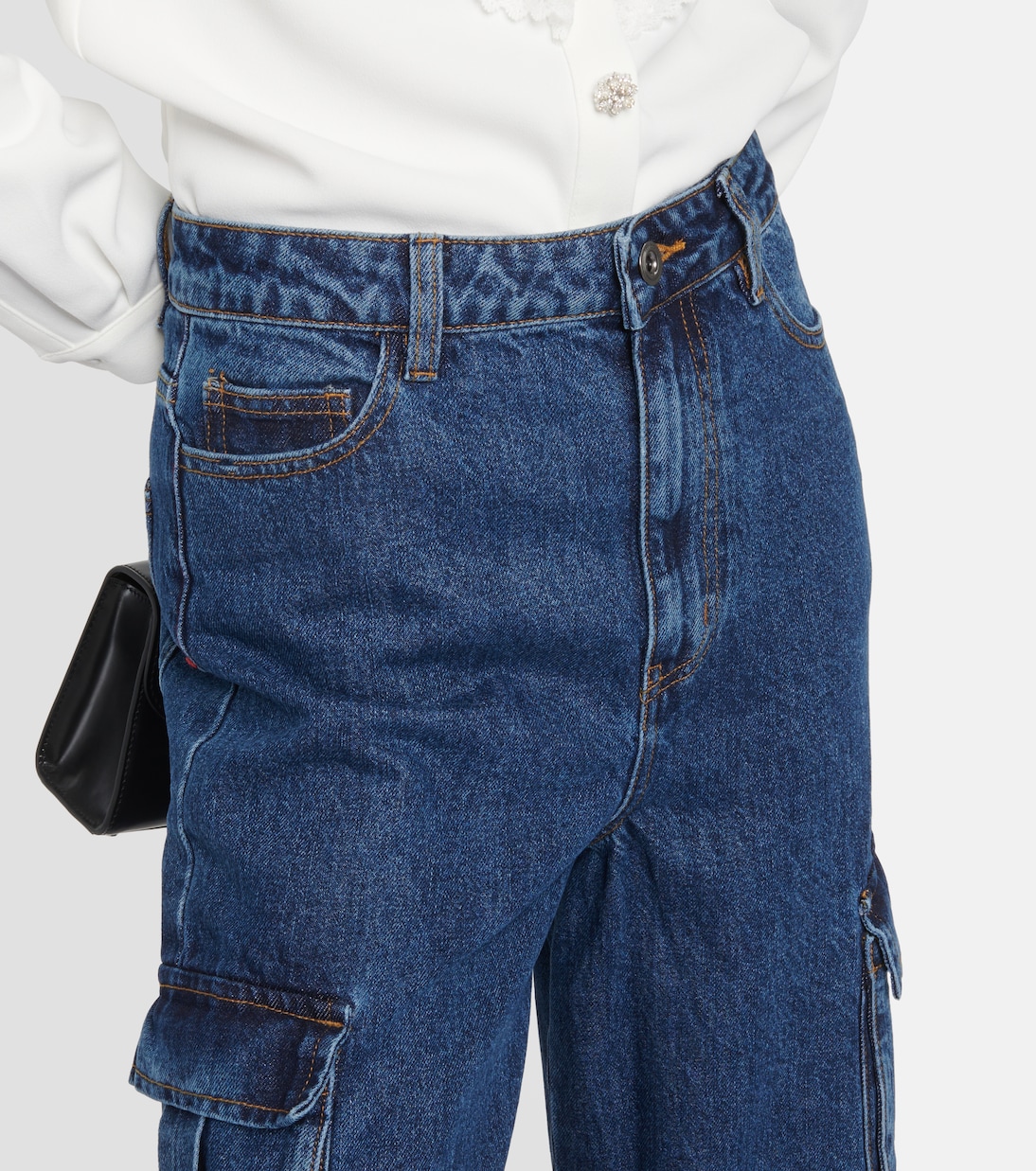 Weite Mid-Rise-Cargohose aus Denim | Self-Portrait