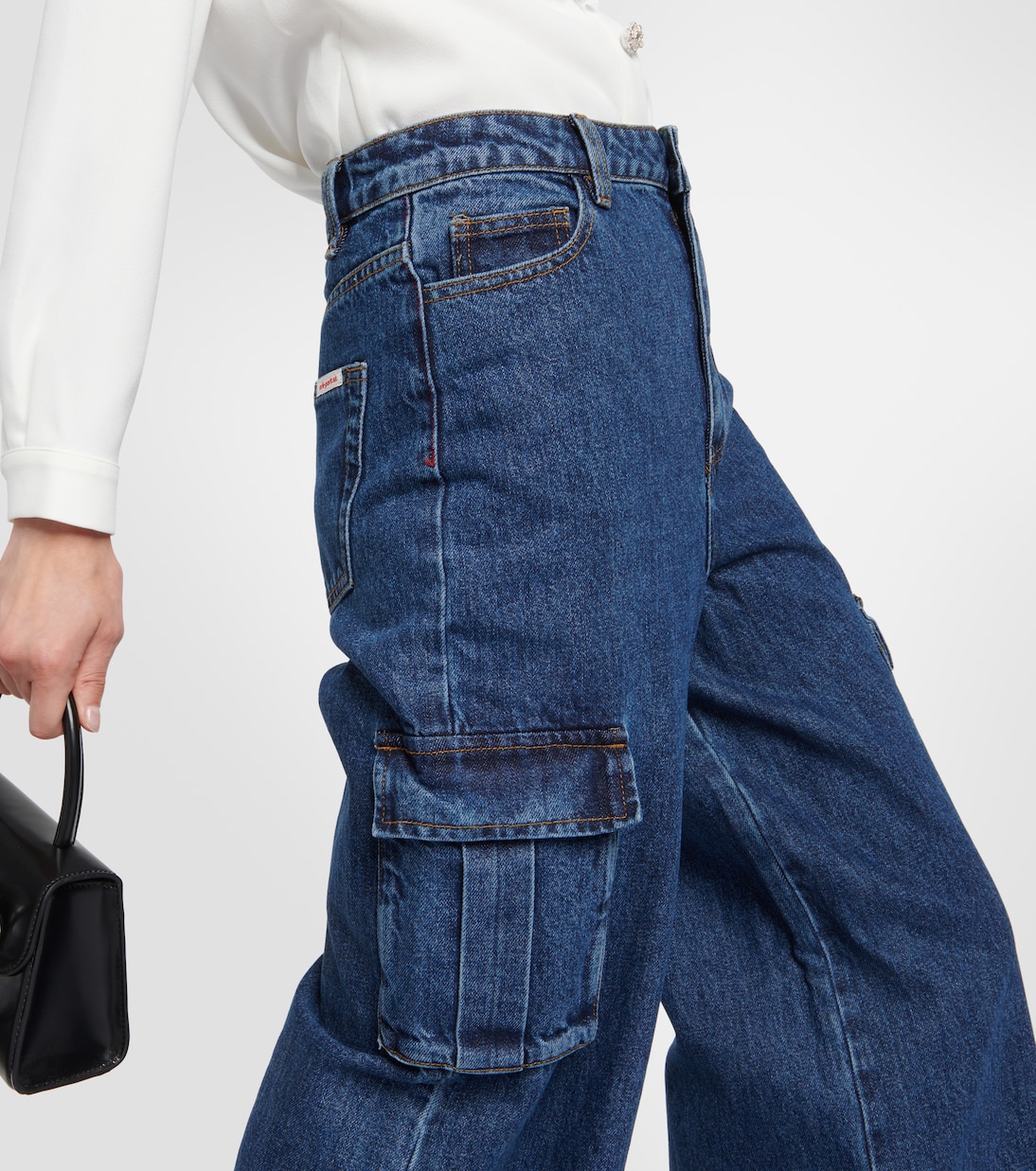 Weite Mid-Rise-Cargohose aus Denim | Self-Portrait
